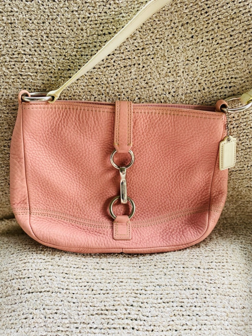 Coach Pebbled Leather Shoulder Bag in Peach and Cream - Picture 4 of 6